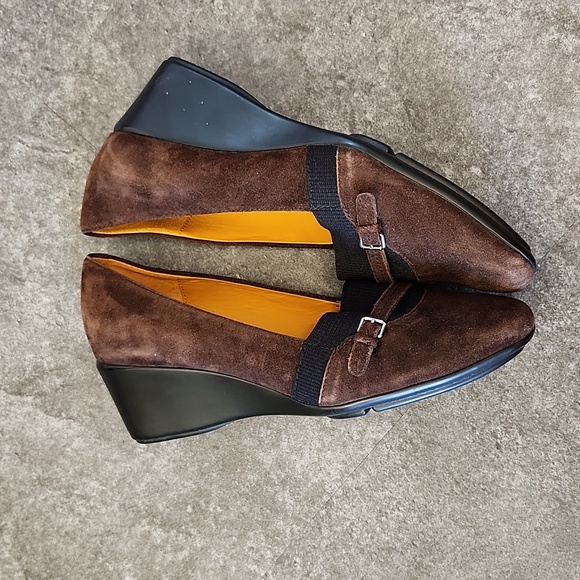 Geox Respira brown suede wedge heeled dress shoe buckle on toe size 39 - Picture 5 of 7